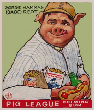 Babe Root baseball card parody painting by George Chastain