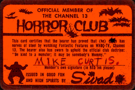 Sivad Horror Club card courtesy of Mike Curtis